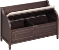 Merax Storage Bench, 41.9” Solid Wood Storage Chest with Backrest and Safety Hinge, Large Storage Space Bench with Upholstered Cushions,Supports 250 lb and Easy Assembly for Small Space, Espresso