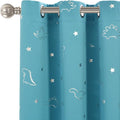 LORDTEX Dinosaur and Star Foil Print Blackout Curtains for Kids Room - Thermal Insulated Curtains Noise Reducing Window Drapes for Boys and Girls Bedroom, 42 x 63 Inch, Teal, Set of 2 Panels