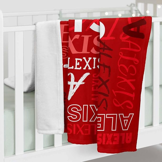 Personalized Baby Blankets for Girls Boys, Custom Name Blankets Red, Customized Toddler Receiving Blankets with Name Birthday Gift Christmas Blanket for Baby Kids Teens Adult Mom Women