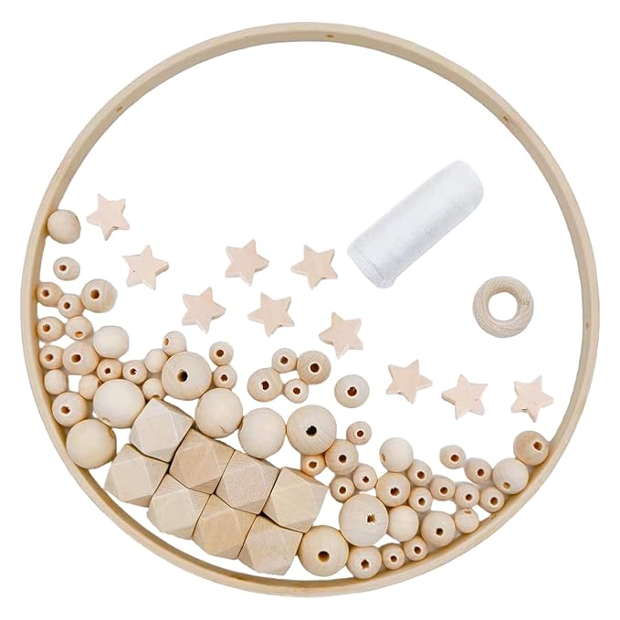 Baby Mobile for Crib, DIY Wooden Baby Crib Mobile Set with Bamboo Ring, Beads and Cotton Thread for Nursery Decor Gifts