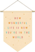 Nursery Decor, How Wonderful Life Is Now You're in the World Wall Hanging Sign Flag, Positive Affirmations, Kids Affirmations Nursery Wall Art Canvas Hanging Pennant Flag Banner 15x11in