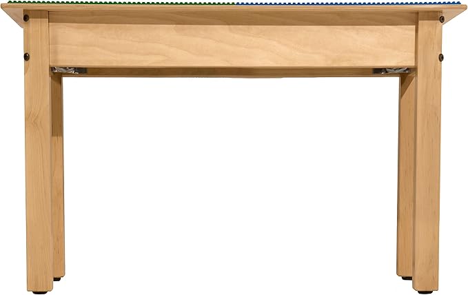 Time-2-Play Kids Wooden 35" W Square Compatible with Duplo Play Table with 16" Long Maple Legs, Montessori Building Blocks Desk with Trough for Toddlers Playroom [Blue and Green]