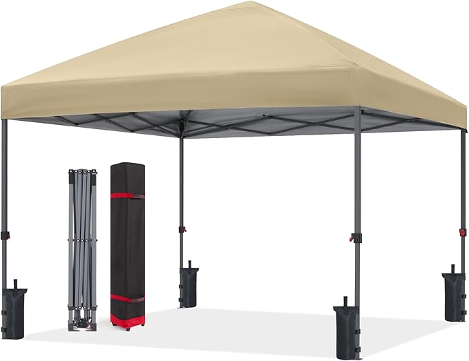 ABCCANOPY Pop Up Canopy - Outdoor Patio Portable Canopy Tent Heavy Duty for Backyard and Deck with 4 Sandbags(Beige, 10x10)