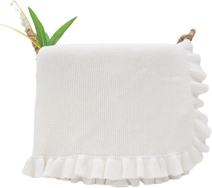 Cotton Baby Blanket with Ruffle Edge Soft Breathable Newborn Blanket for Boys & Girls, Lightweight Knit Throw for Crib, Stroller & Nursery Multiple Colors Available Red 30x40