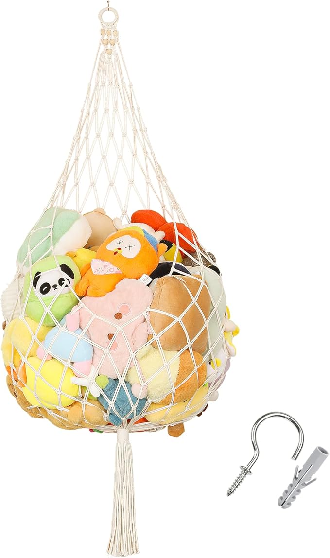 Stuffed Animal Net Corner Plushie Net Large Stuffed Animal Storage Hammock for Kids' Wall Room Decor Hanging Toy Storage Plushie Net Organizer Holder Kids Baby Nursery Wall Bedroom Home Decor (1 Tier)