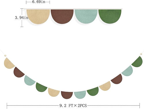 2 Sets of Green Brown Beige Half Round Banner 24Pcs Flags Nursery Garland Fabric Semicircle Streamers for Kids Jungle Safari Woodland Camping Birthday Baby Shower Party Decorations Baby Room Decor