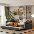 Bellemave Twin Upholstered daybed with Trundle and USB Charging, Velvet Tufted Sofa Bed Twin Size, daybed with Trundle for Adults, Kids, Girls, Teens, for Living Room, Grey