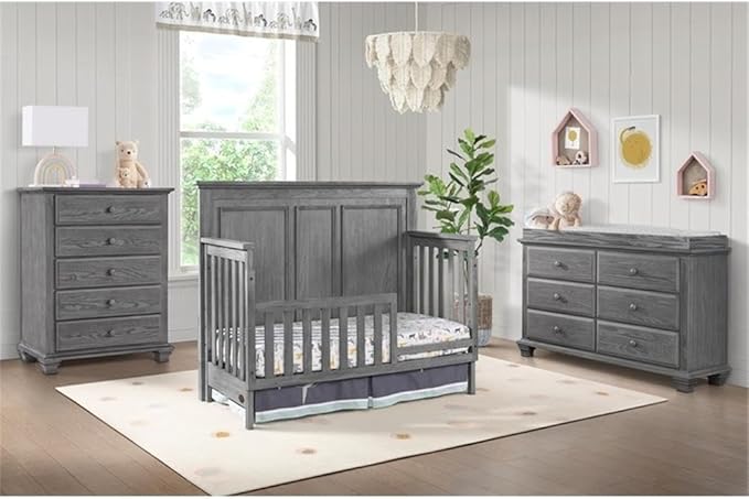Pemberly Row Modern Wood 4 in 1 Convertible Crib in Graphite Gray