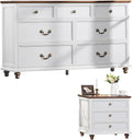 Farmhouse Dresser and Nightstand Sets, Wooden 7 Drawers Dresser & 24" Night Stand with 3 Drawers, 2 Piece Bedroom Furniture Set, Chest of Drawers for Bedroom, Home, Living Room, Hallway