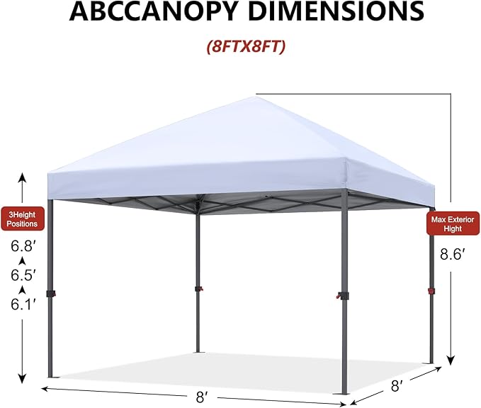 ABCCANOPY Pop Up Canopy - Outdoor Patio Portable Canopy Tent Heavy Duty for Backyard and Deck with 4 Sandbags(Light Gray, 8x8)