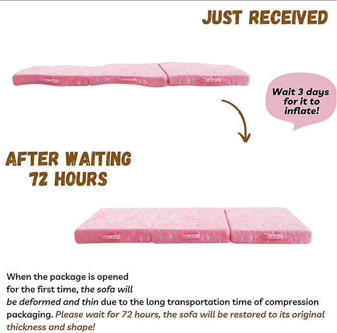 MeMoreCool Glow Unicorn Kids Foldable Floor Mattress – 75x25 Inch Pink, Trifold Nap Mat & Floor Bed | Portable Futon for Toddlers | Includes Storage Bag | Glow in The Dark