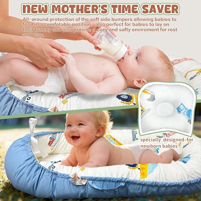 JIFTOK Baby Nests Lounger for Newborn, Snuggle Bassinet for 0-24M, Breathable Portable Co Bed, Baby Essentials Adjustable Infant Soft Cotton Loungers for Home & Travel -Car