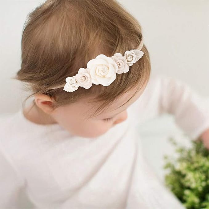 cherrboll 3pcs Baby Girl Flower Headbands, Super Soft & Stretchy Nylon Floral Hairbands for Newborn Toddler