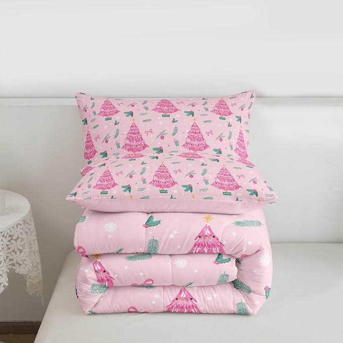 Feelyou Christmas Tree Comforter Set All Season Merry Christmas Bedding Set with 1 Pillow Cases Happy New Year Microfiber Kids Twin Bedclothes Xmas Bedroom Decor Duvet Quilt Soft Lightweight