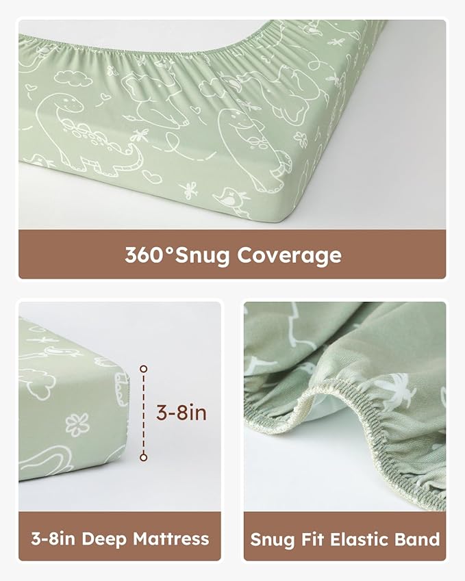 Pack and Play Sheets Fitted, 3 Pack Soft Stretchy Baby Mini Crib Sheets for Pack N Play Mattress and Portable Playard Sheets for Boys and Girls Brown Giraffe Elephant