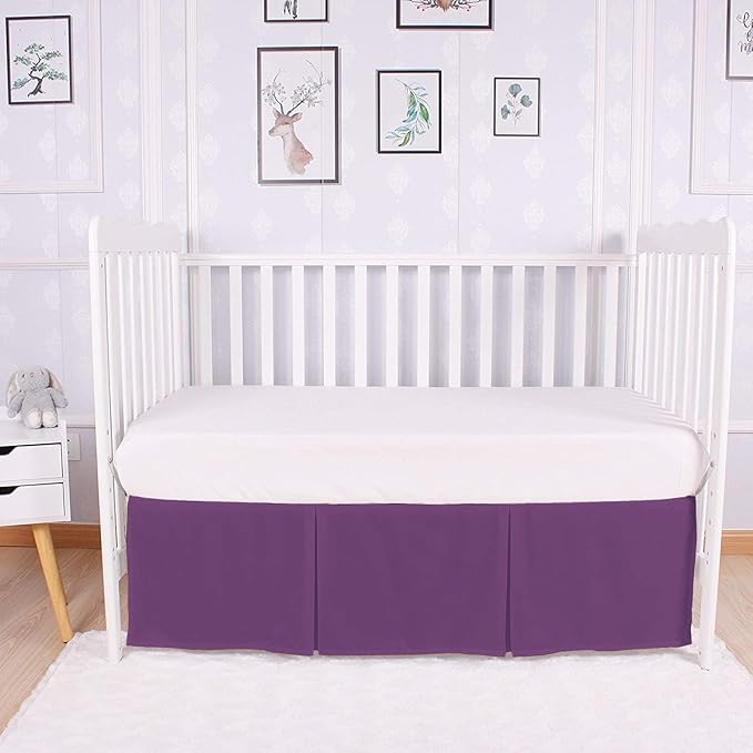 Box Pleated Mini Crib Bed Skirt Premium 100% Cotton 800 Thread Count Nursery Crib Toddler Bedding Crib Bedskirt for Baby Boys or Baby Girls, (24" x 38") + 10" Drop Lenght - Plum Solid