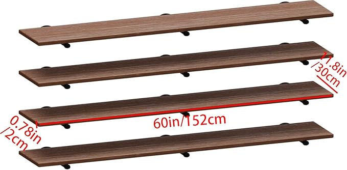 IEO Floating Shelves for Wall Shelf 60 inches Long 11.8" Extra Width Farmhouse Bathroom Decor Bedroom Kitchen Shelves Living Room Wall Mounted Set of 4, Rustic Brown Soild Wood