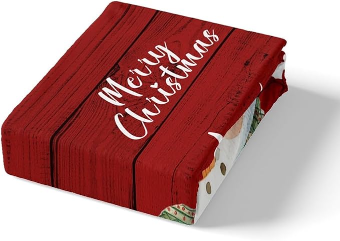 Merry Christmas Duvet Cover Set Full Size, Cute Snowman and Xmas Tree Print Comforter Cover with 2 Pillowcases, Red Wooden Stripe Print Bedding Set 3pcs for Kids Girls Bedroom Decor,No Comforter