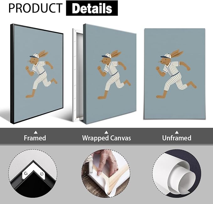 Baseball Poster Canvas, Baby Boy Sports Nursery Wall Art, Cute Animal Rabbit Bear Athletes Pictures, Let's Do This Boys Charming Quote Print, Kids Bedroom Baseball Field Art 8x12in Unframed