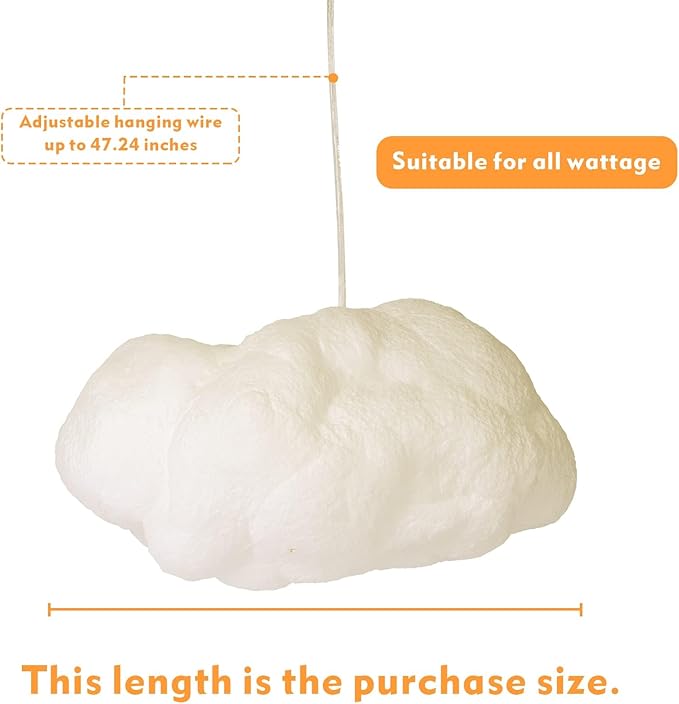 Funteam Modern Floating White Cloud Pendant Hanging Light Nordic Cotton Ceiling Light Fixture Girls Children's Living Room Bedroom Hotel Lobby Restaurant Clothing Store Chandelier (19.7Inch)
