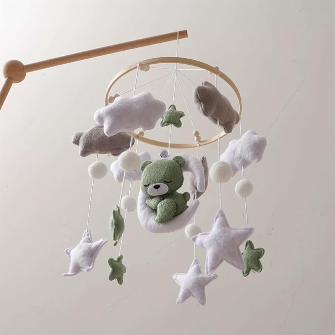Baby Crib Mobile - Sleeping Bear Mobile for Crib, Felt Cloud Stars Nursery for Boys and Girls, Baby Nursery Hanging Decor (F)