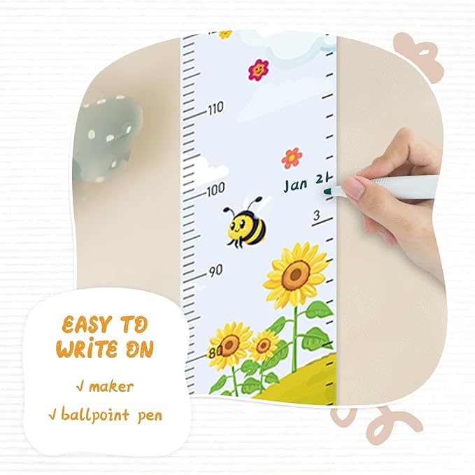 Personalized Name Growth Chart Wall Decor for Kids – Canvas Removable Height Chart Measuring Ruler 59" x 7.9" (Sun Sunflower)