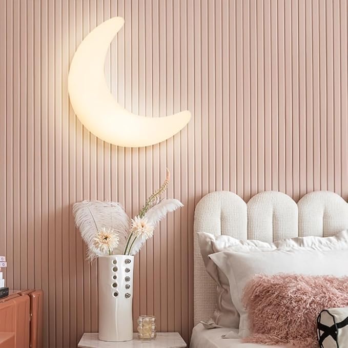 Dimmable LED Moon Wall Lamp, Modern White Crescent Sconce Light Fixture, Nordic Style Ambient Lighting for Bedroom Kids Room Living Room Nursery Wall Decor Night Light(38CM)