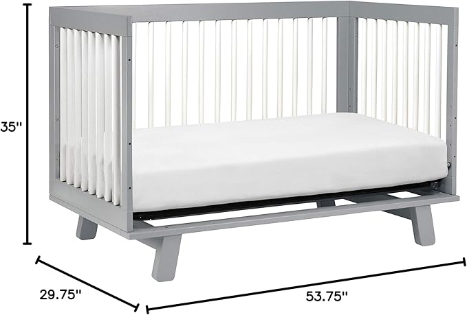 Babyletto Hudson 3-in-1 Convertible Baby Crib with Toddler Bed & Daybed Conversion - Strong, Durable & Easy to Assemble - GREENGUARD Gold Certified w/ 4 Adjustable Mattress Heights - Grey and White