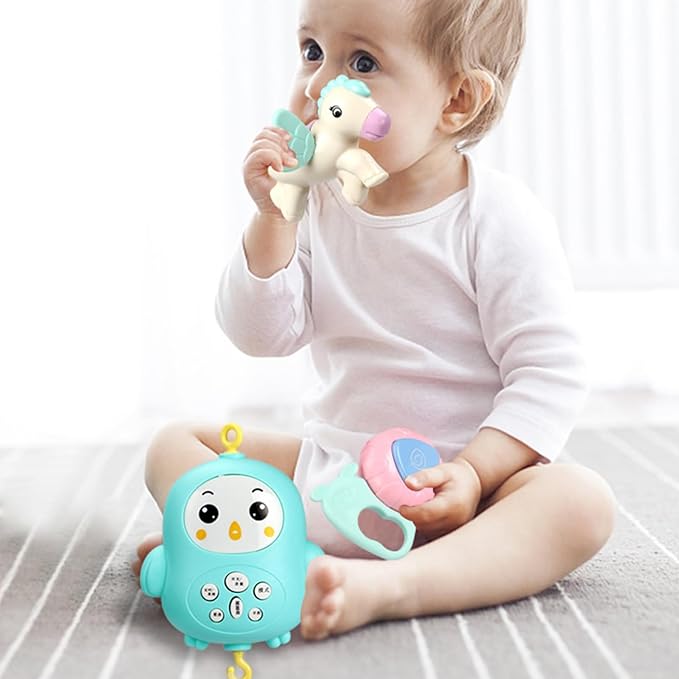 Remote Control Crib Toys Hanging, Timing Modecrib Toys with Night Lights and Music Rotating Rattles Mobile Crib Mobile for Boys Newborn Sleep