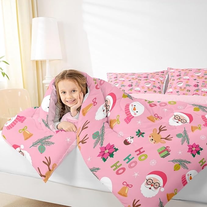 Feelyou Santa Claus Comforter Set Full Size Xmas Bedding Set for Kids Boys Girls Christmas Decor Duvet Quilt Happy New Year Bedroom Decor Microfiber 3 Pcs with 2 Pillow Cases