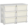 Qaba 3 Tier Kids Storage Unit, 6 Drawer Chest Toy Organizer Plastic Bins for Kids Bedroom Nursery Kindergarten Living Room for Boys Girls Toddlers, Cream White