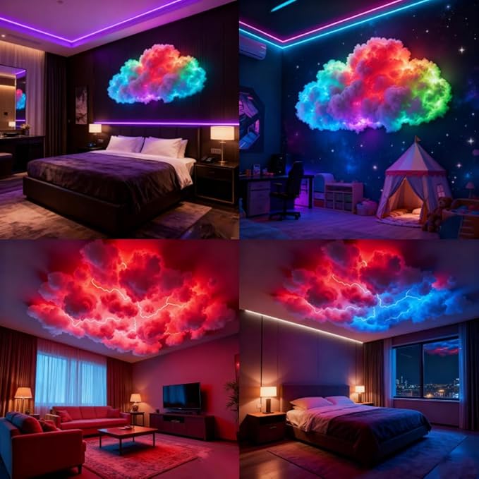 LED Cloud Light with Music Rhythm, 2025 New Cloud Lights for Ceiling,Bedroom,Gaming Room, Music-Sync Dynamic Lighting Effect, Cool Stuff for Boys, For Ceiling Bedroom Office Party (314.9in LED light)