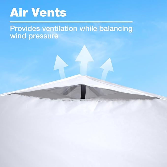 10x10 Canopy Replacement Top Cover with Air Vents for ez up Pop up Canopy Gazebo Tent, with Adjustable Strap, Waterproof & Anti-UV for Outdoor Shade (Frame Not Included) (White)