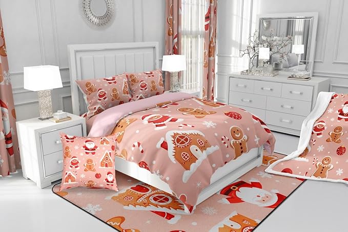 Feelyou Christmas Kids Comforter Set Twin Size Santa Bedding Set Gingerbread Man Duvet Quilt for Kids Boys Girls Bedroom Snowflake Decor Microfiber Ultra Soft Breathable
