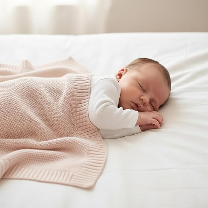 Baby Knit Blanket Soft Cotton Lightweight Newborn Blanket for Crib Stroller Toddler Nursery Shower Gift Cozy Breathable Travel Swaddle Wrap Pink 30 x 30 Inches