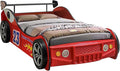 LKTART Twin Size Car Bed for Kids, Race Car-Shaped Wooden Platform Bed Frame with Headboard Wheels and Support Slats for Boys Toddlers Child's Bedroom (Red)