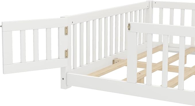 Bellemave Queen Size Floor Bed for Kids, Girls, Boys, Wood Floor Bed with slats and Door, White