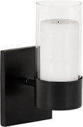 Kate and Laurel Zabler Modern Metal Wall Sconce, 5 x 6 x 10, Black, Round Candle Holder with Removable Glass Cylinder for Flameless Candle Display in Bedroom or Bathroom