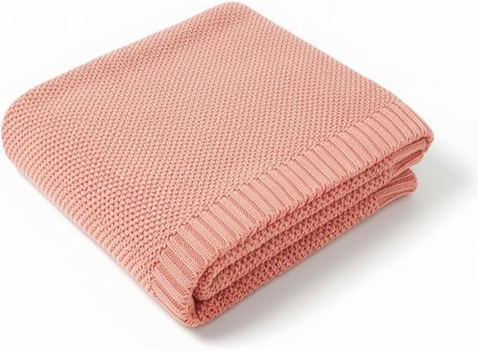 Baby Knit Blanket Soft Cotton Lightweight Newborn Blanket for Crib Stroller Toddler Nursery Shower Gift Cozy Breathable Travel Swaddle Wrap Rose Pink 30 x 30 Inches