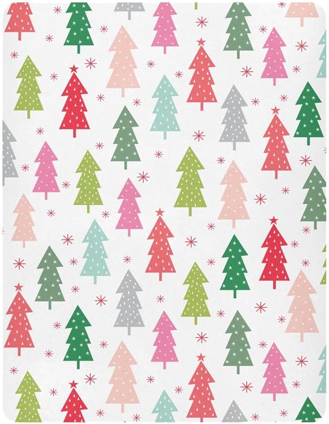 Colorful Christmas Tree Crib Sheets Soft Breathable Fitted Baby Crib Sheets Mattress Cover for Girl Boys, 52" x 28" x 9"