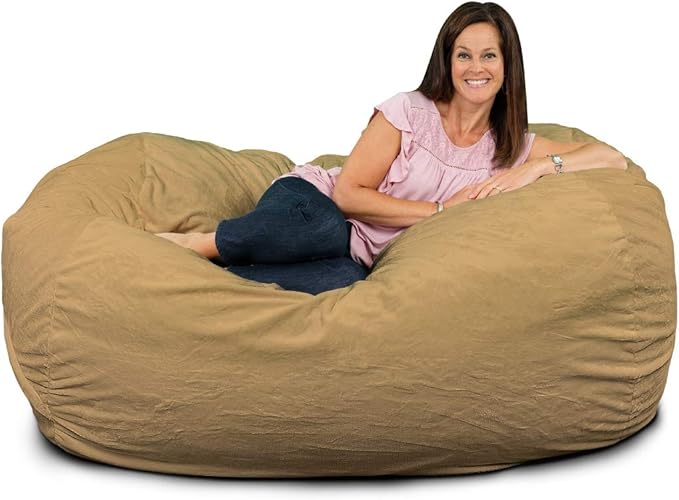 ULTIMATE SACK Lounger Bean Bag Chair, Oversize Bean Bag Chair for Adults, Comfy Chair Bean Bag Couch Lounge Sofa Loveseat Furniture | Camel Suede