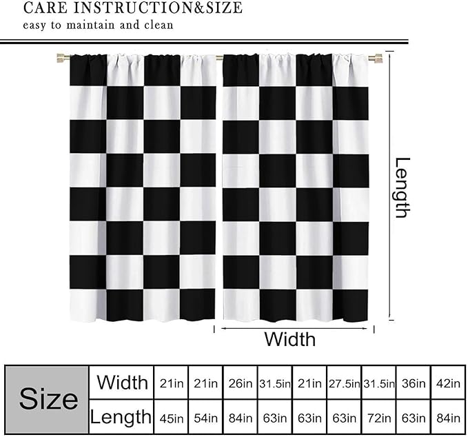 Black Checkered Curtains,70s Vintage Twisted Checkered Window Drapes Colorful Groovy Trendy Wavy Hippie Grid Print Window Treatments for Kids Boy Bedroom Living Room 42" W X 45" L