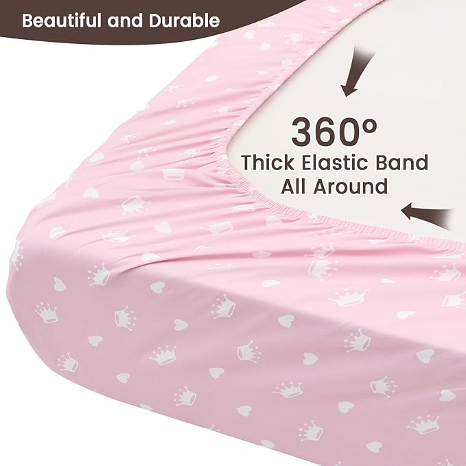 PHF Soft Mini Crib Sheet Set, 2 Pack Silky Comfy Pack N Play Sheets for Boys Girls, Universal Fit for Pack N Play, Playard and Mini Crib Mattresses, Castle