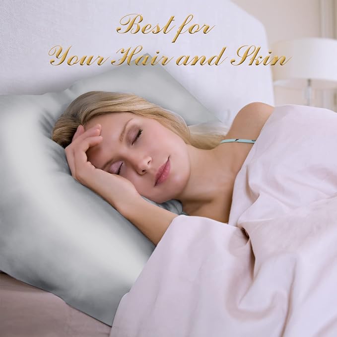 100% Mulberry Silk Pillowcase 2 Pack for Hair and Skin,with Hidden Zipper,Both Sides 22 Momme Natural Silk Pillow Cover,Soft Breathable & Smooth (Gray, Standard)