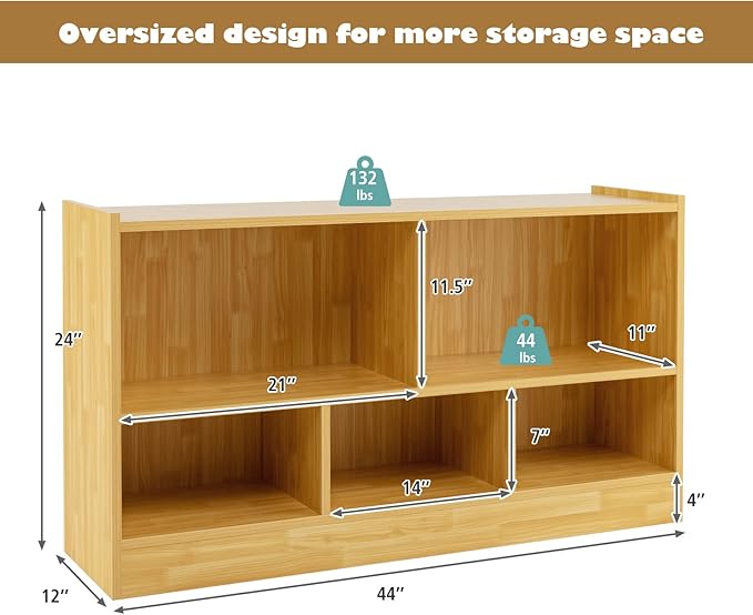 Costzon Toy Storage Organizer for Kids, 5-Section School Classroom Storage for Organizing Books Toys, Wooden Kids Bookshelf Daycare Furniture for Preschool, Playroom, Nursery, Kindergarten (Burlywood)