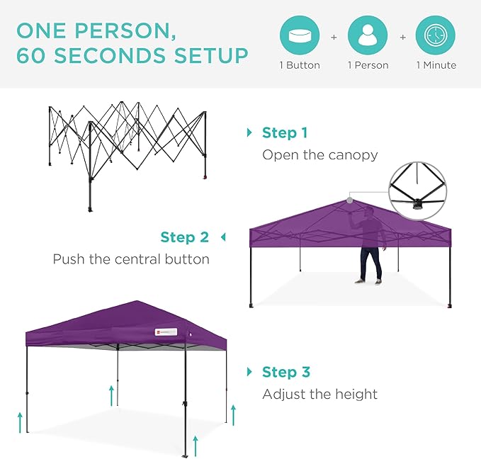 Best Choice Products 12x12ft 1-Person Setup Pop Up Canopy Tent Instant Portable Shelter w/ 1-Button Push, Case, 4 Weight Bags - Amethyst Purple