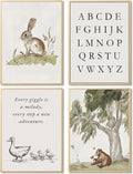 Kousne Nursery Gallery Wall Art Animal Canvas Prints Vintage Rustic Poster Set for Kids’ Room Decor Alphabet Inspirational Quotes Wall Art Neutral Baby Room Painting Unframed12x16 Inches