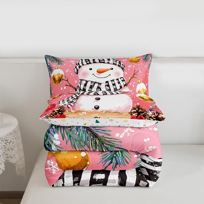 Feelyou Merry Christmas Kids Comforter Set Toddler Size Cute Snowman Bedding Set Snowflake Duvet Quilt for Kids Boys Girls Bedroom Winter Decor Microfiber Ultra Soft Breathable