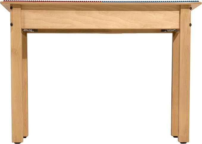 Time-2-Play 30.75" W Rectangular Red & Blue Montessori Lego Compatible Blocks Table with 18" Long Legs, Birch Plywood Activity Play Table for Kids Playroom, Natural Finish