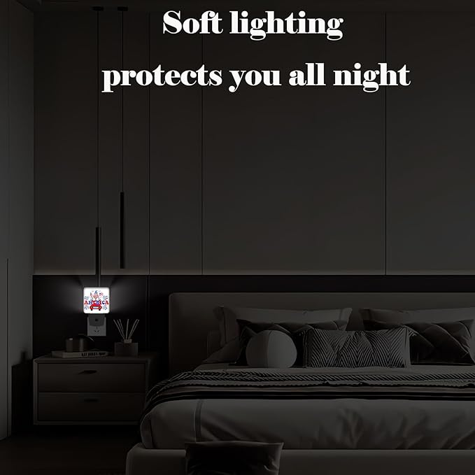 Happy Independence Day Night Light,Plug Into Wall with Dusk to Dawn Light Sensors, Warm Nightlights for Bedroom, Bathroom, Hallway, Kitchen, Gifts Ideal for Boys Girls Women Men